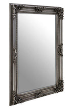 Silver Wooden Frame Wall Mirror with Floral Relief