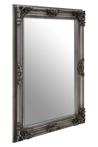Silver Wooden Frame Wall Mirror with Floral Relief
