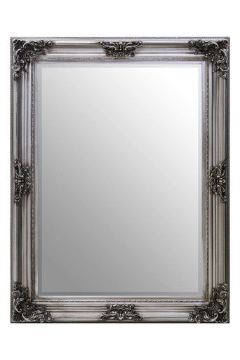 Silver Wooden Frame Wall Mirror with Floral Relief