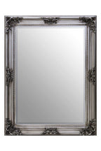 Silver Wooden Frame Wall Mirror with Floral Relief