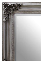 Silver Wooden Frame Wall Mirror with Floral Relief