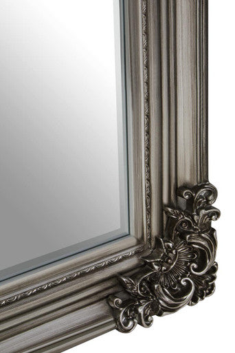 Silver Wooden Frame Wall Mirror with Floral Relief