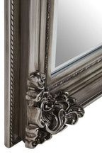 Silver Wooden Frame Wall Mirror with Floral Relief