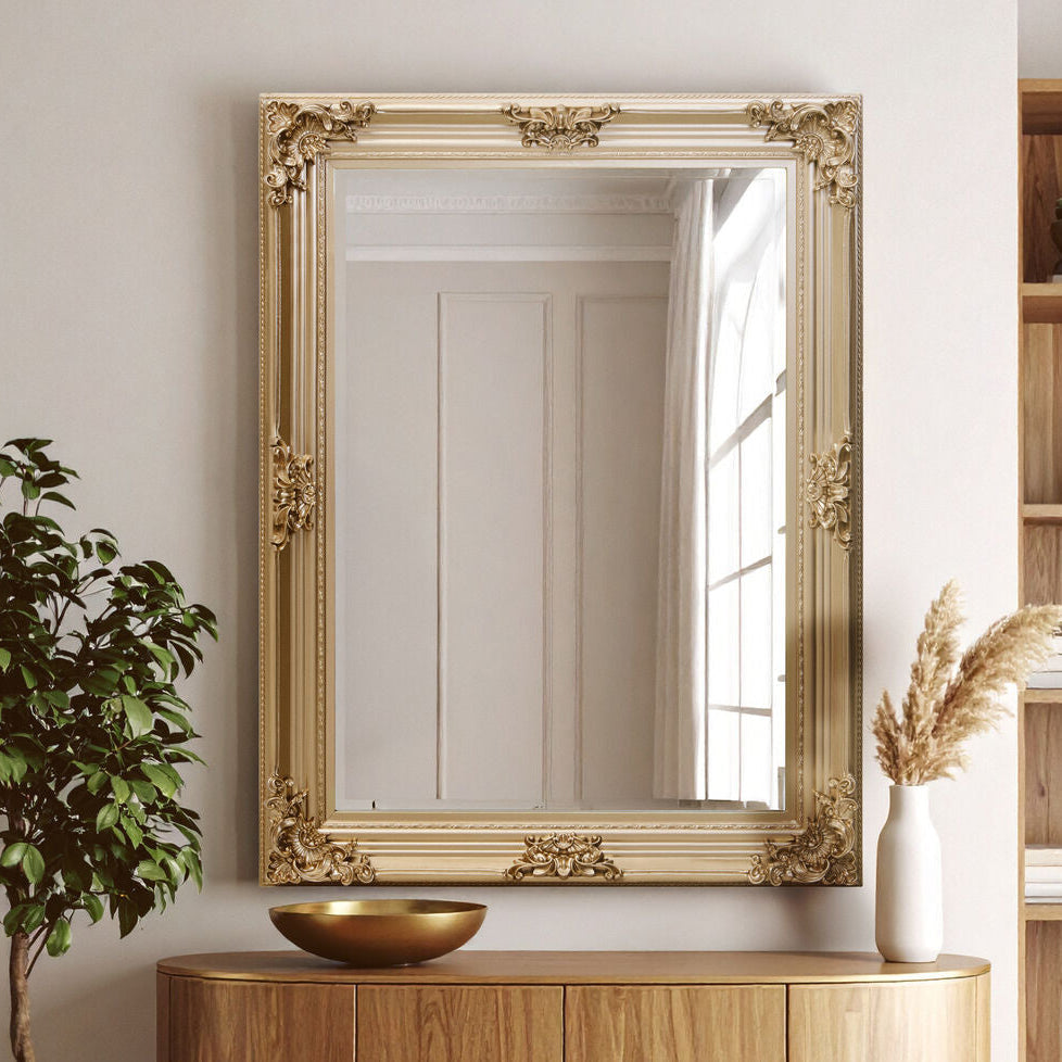 Gold Finish Wooden Frame Wall Mirror