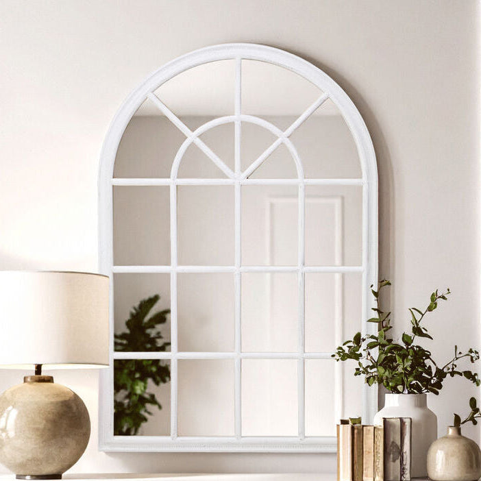 White Arched Wooden Frame Wall Mirror | Lovida