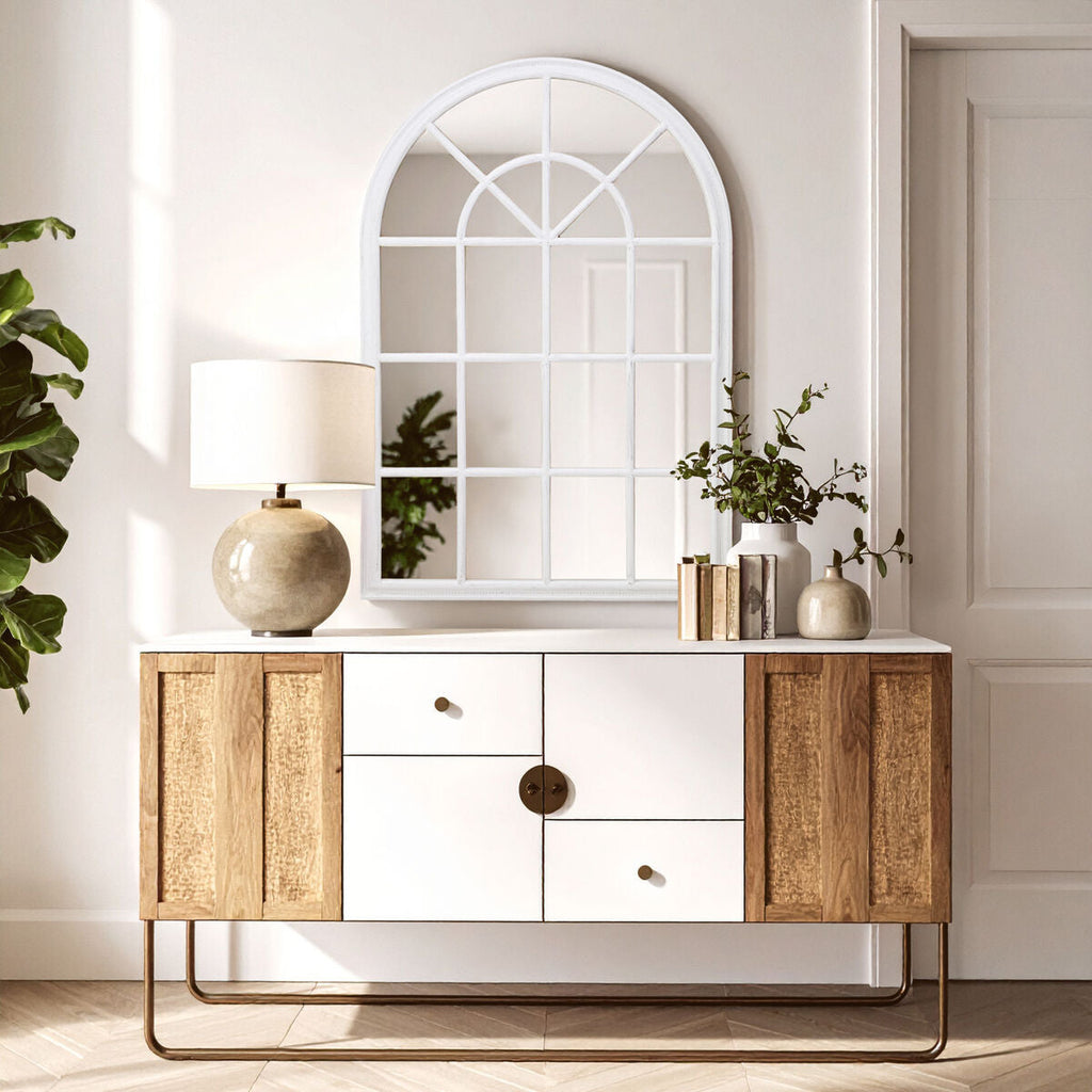 White Arched Wooden Frame Wall Mirror | Lovida