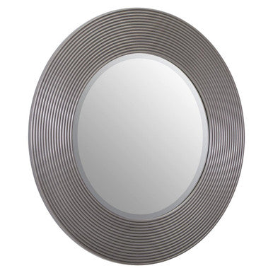Grey Ribbed Round Wall Mirror