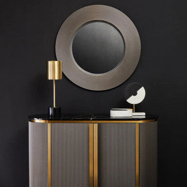 Grey Ribbed Round Wall Mirror