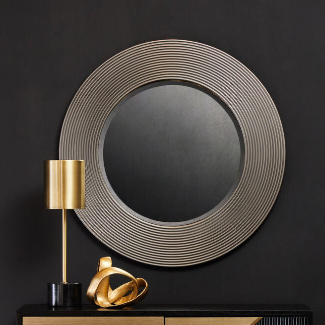 Grey Ribbed Round Wall Mirror