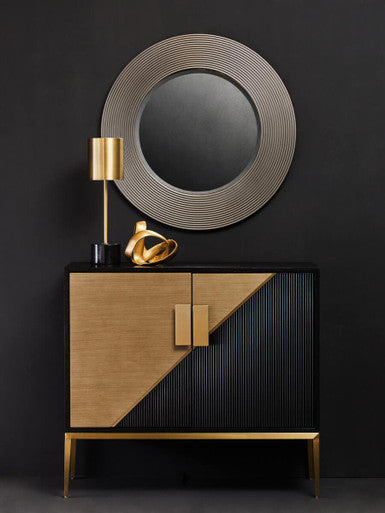 Grey Ribbed Round Wall Mirror