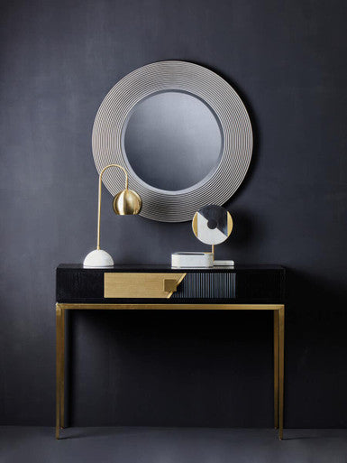 Grey Ribbed Round Wall Mirror