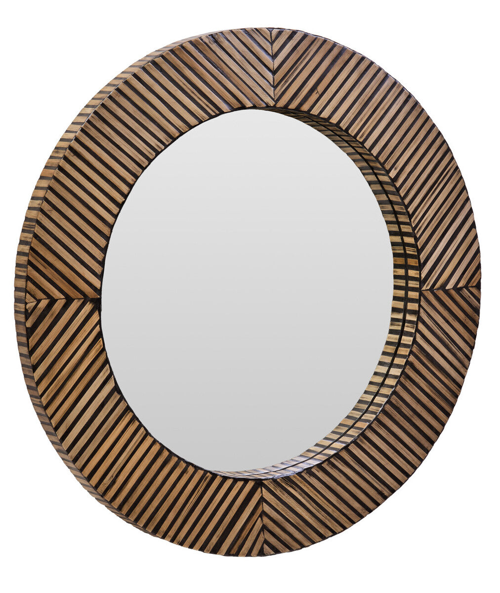 Bamboo Inlay Round Wall Mirror
