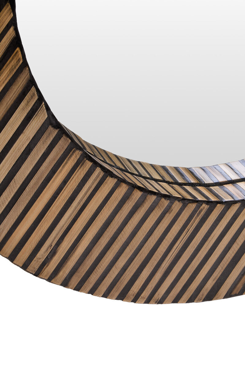 Bamboo Inlay Round Wall Mirror