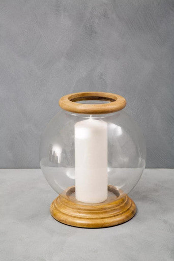 Hurricane Small Candle Holder with Wood Rim