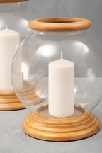 Hurricane Small Candle Holder with Wood Rim