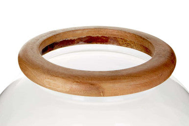 Hurricane Small Candle Holder with Wood Rim