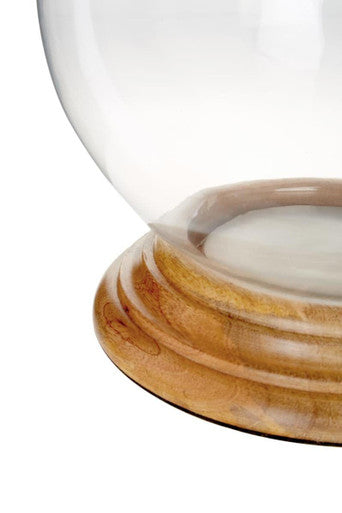 Hurricane Small Candle Holder with Wood Rim