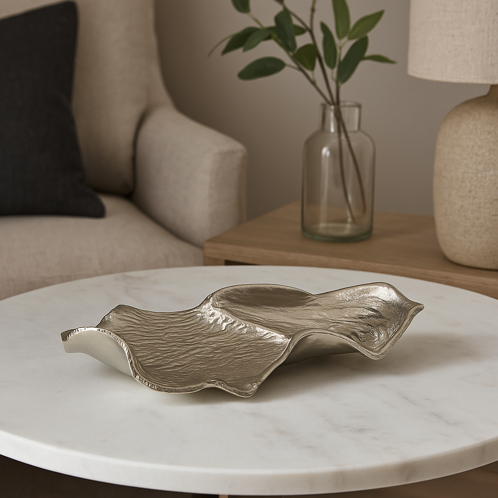Textured Nickel Finish Small Leaf Dish
