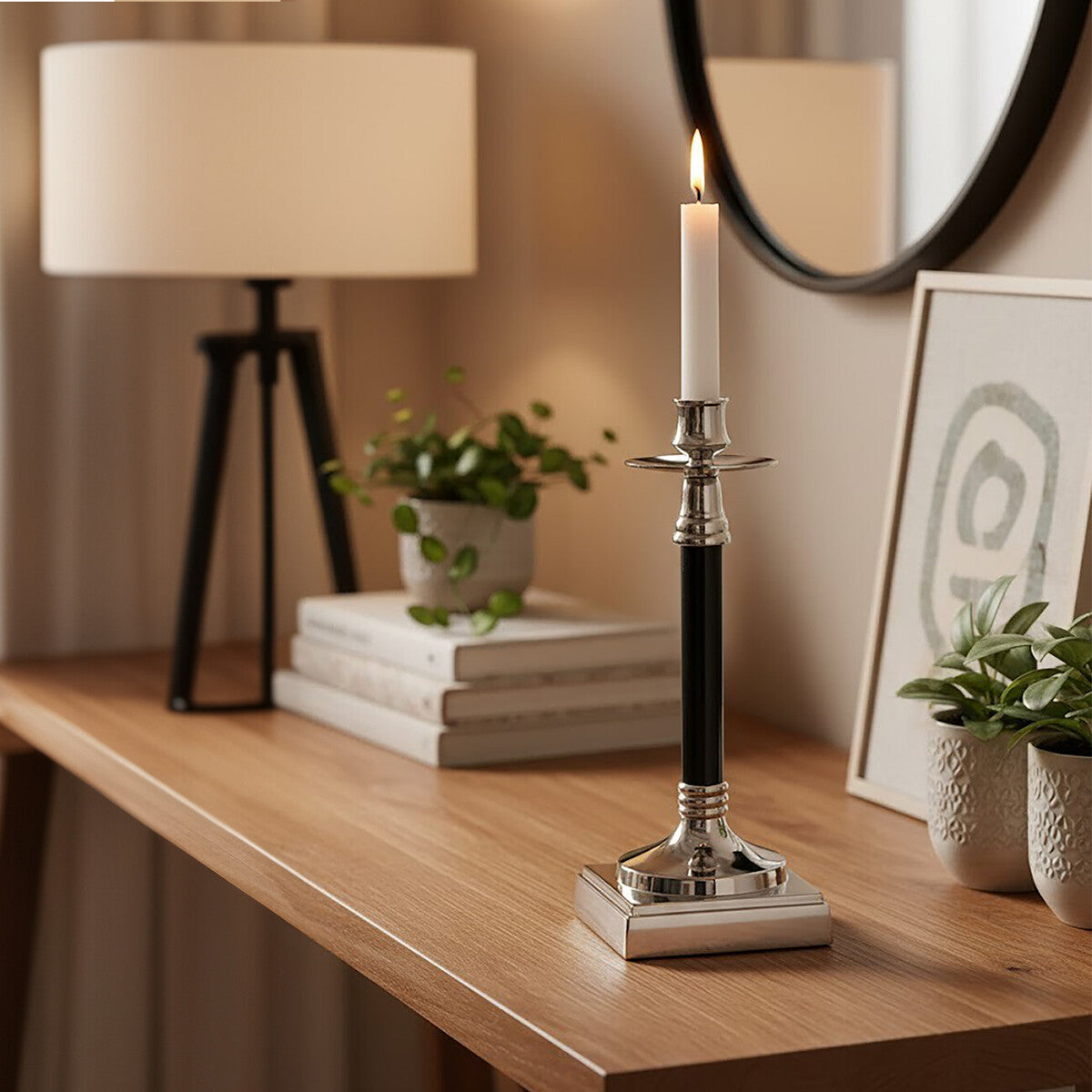 Nickel and Black Finish Candle Holder