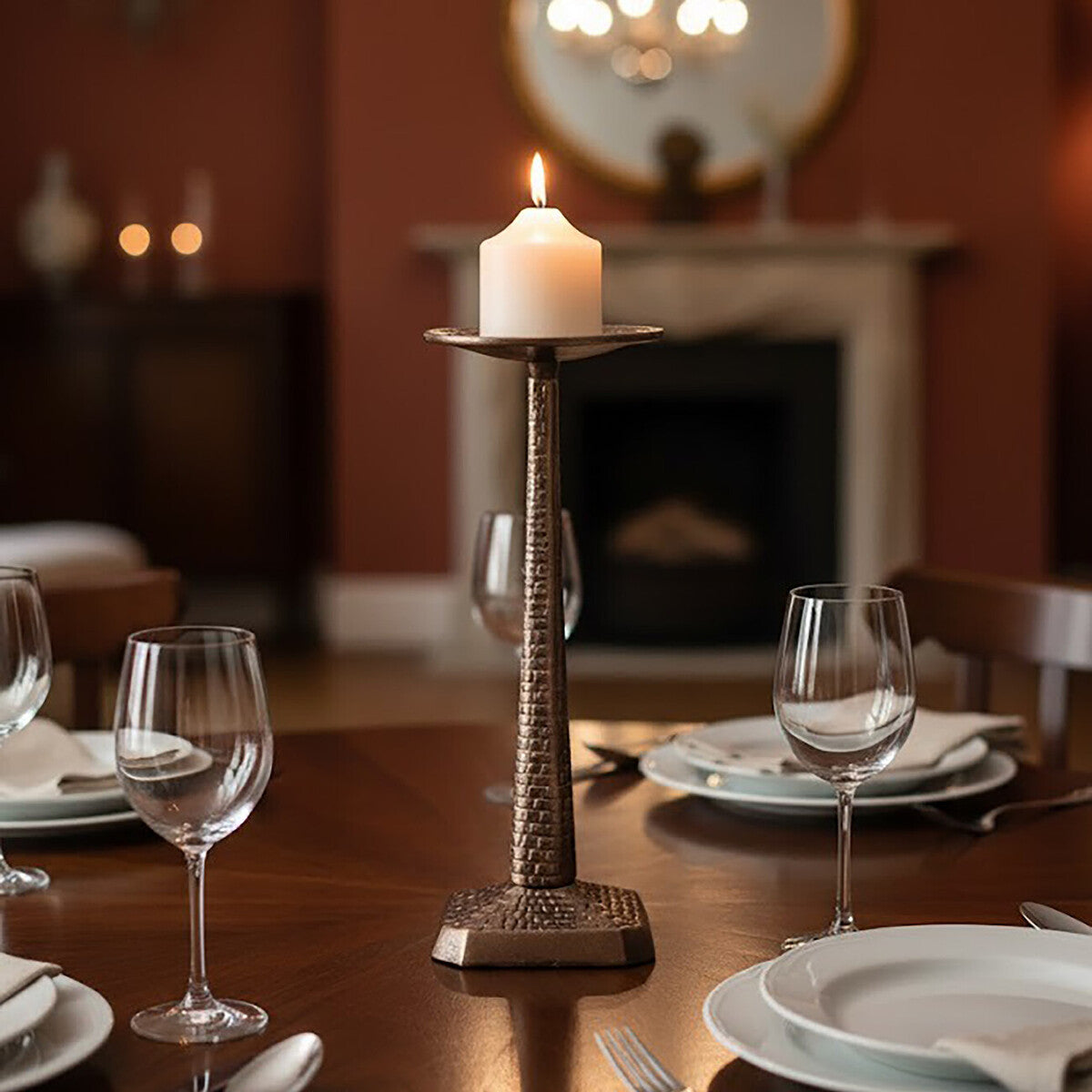Pewter Finish Large Candle Holder