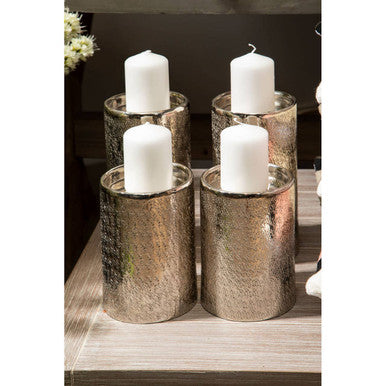 Silver Hammered Effect Large Candle Holder
