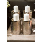 Silver Hammered Effect Large Candle Holder