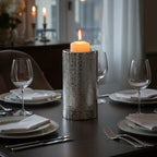 Silver Hammered Effect Large Candle Holder