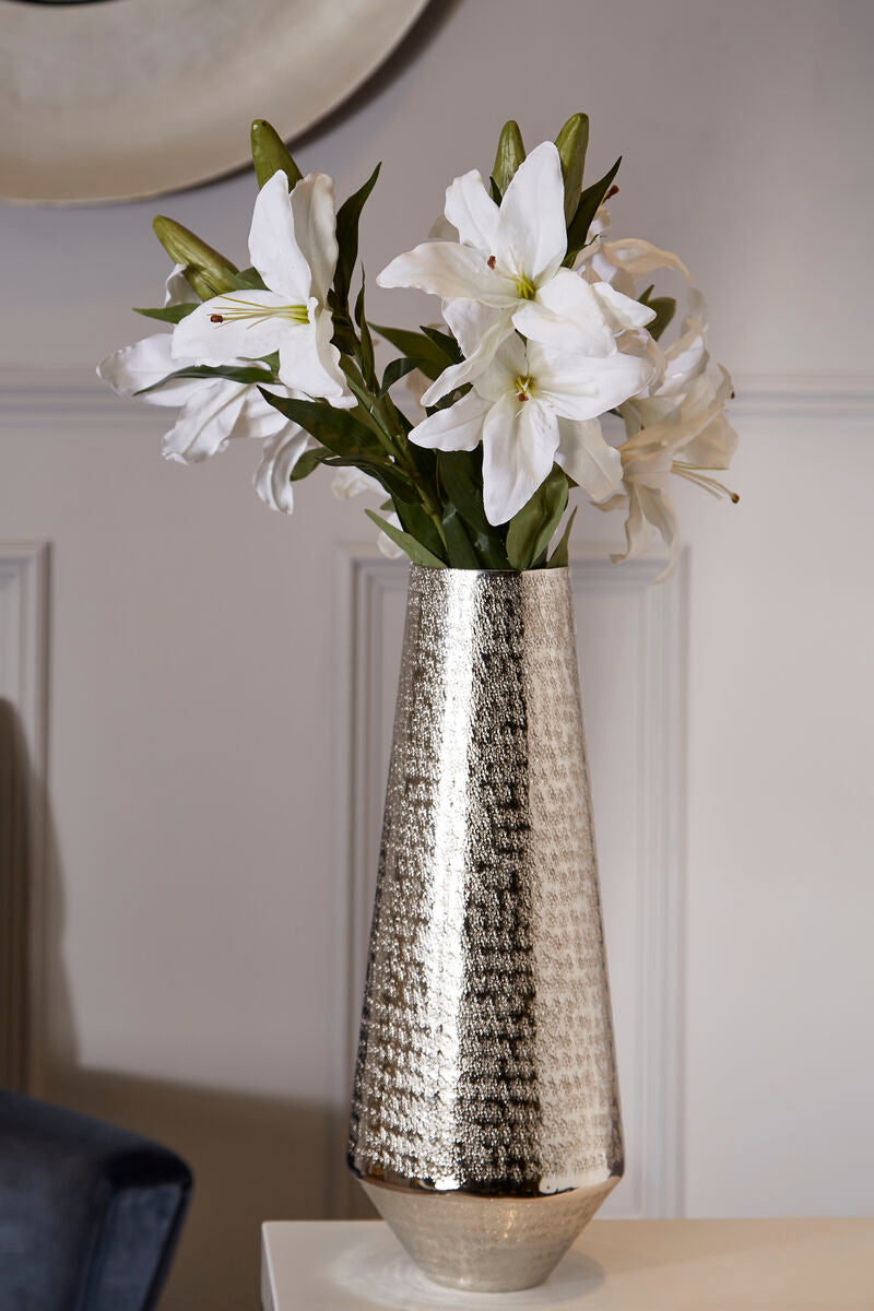 Silver Hammered Effect Large Vase