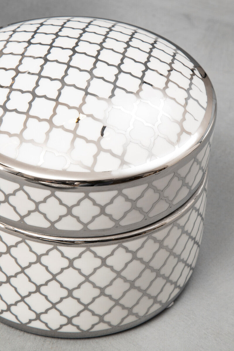 White and Silver Large Ceramic Box