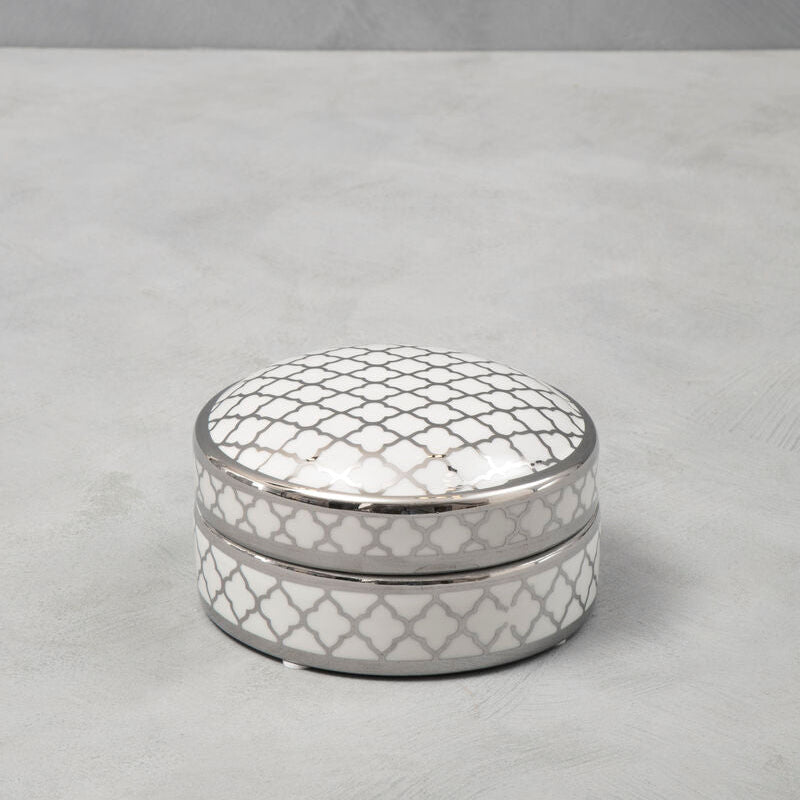White and Silver Small Ceramic Box