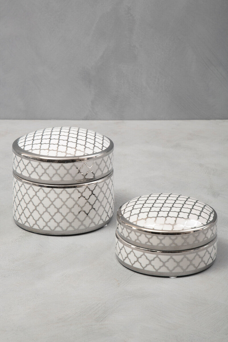 White and Silver Small Ceramic Box