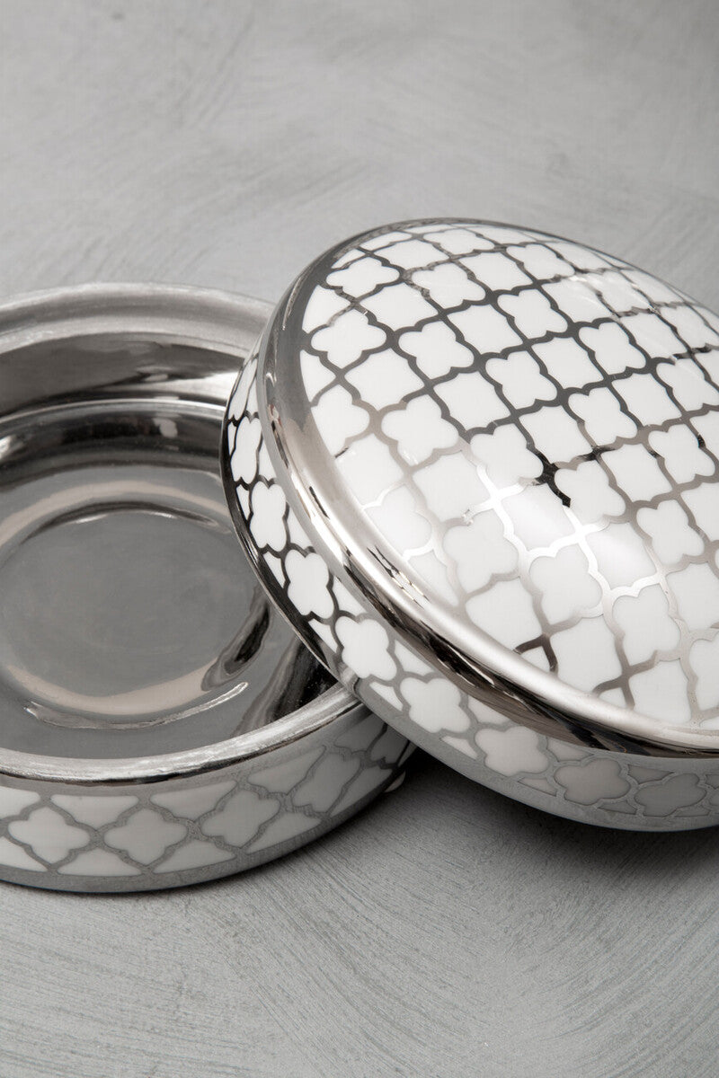 White and Silver Small Ceramic Box