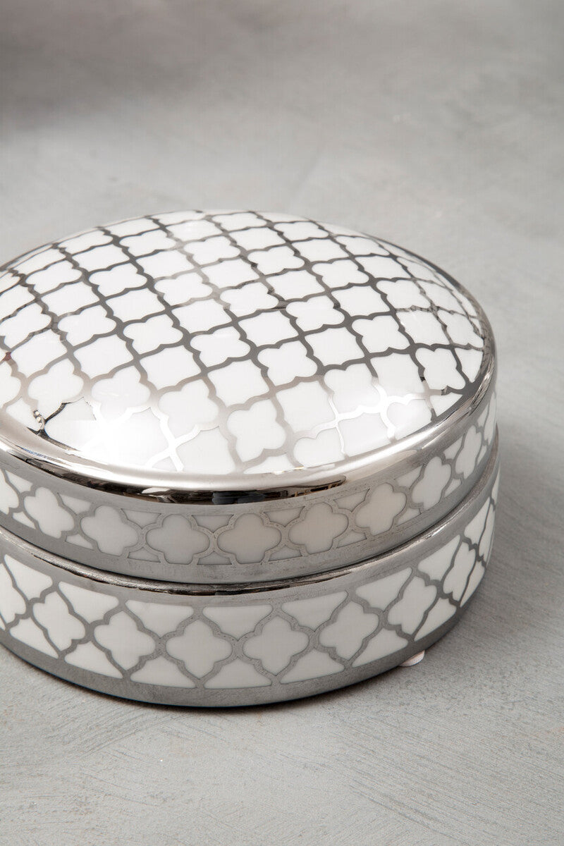 White and Silver Small Ceramic Box