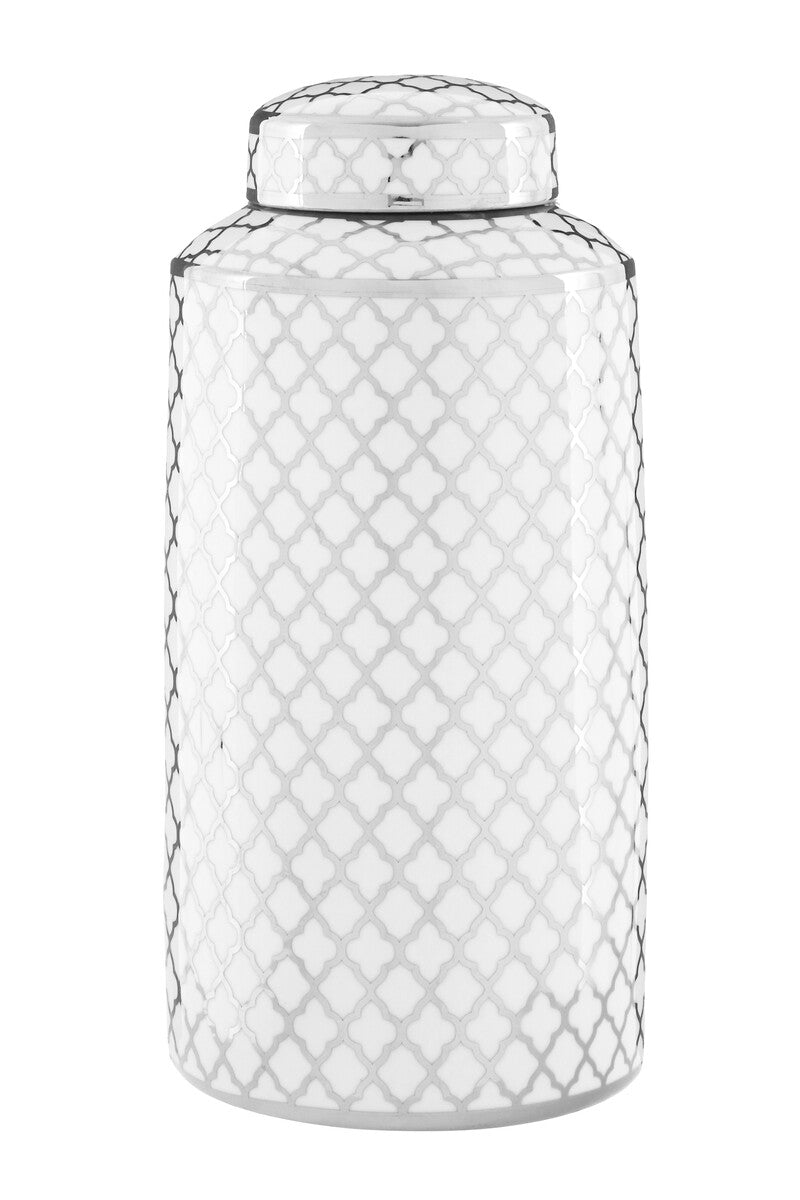 White and Silver Large Ceramic Jar