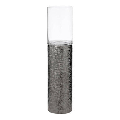 Large Hammered Metal Pillar Candle Holder