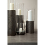 Large Hammered Metal Pillar Candle Holder