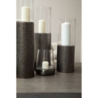 Large Hammered Metal Pillar Candle Holder