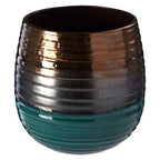 Gold and Blue Ribbed Ceramic Planter
