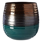 Gold and Blue Ribbed Ceramic Planter