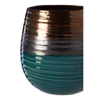 Gold and Blue Ribbed Ceramic Planter