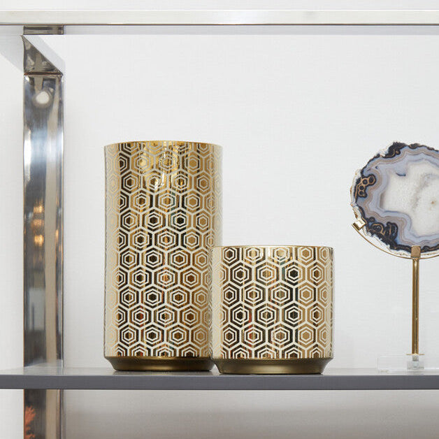 Large Gold and Cream Ceramic Vase
