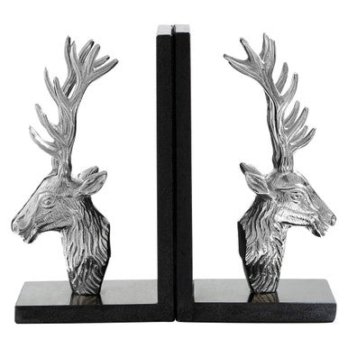 Set of 2 Stag Bookends with Marble Base