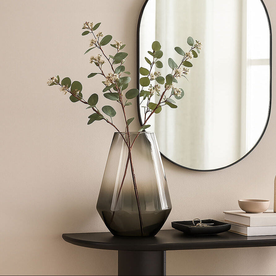 Grey Ombre Finish Glass Large Vase with Tapered Design