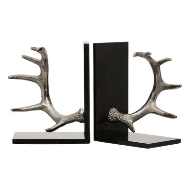 Silver Metal Bookend Set of 2 with Black Marble Bases