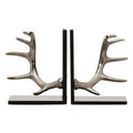 Silver Metal Bookend Set of 2 with Black Marble Bases