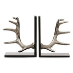 Silver Metal Bookend Set of 2 with Black Marble Bases