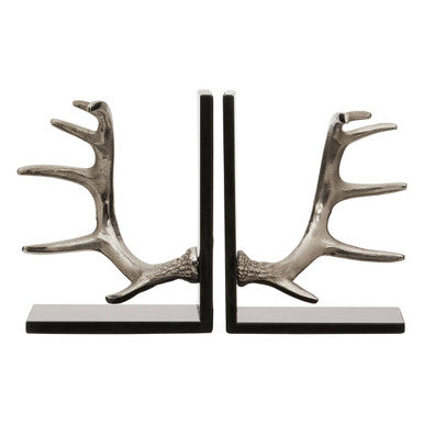 Silver Metal Bookend Set of 2 with Black Marble Bases