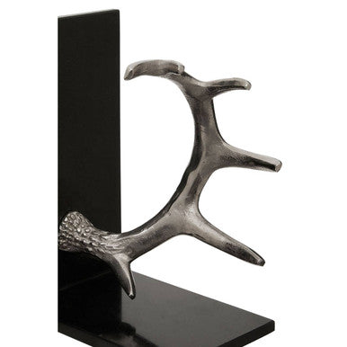 Silver Metal Bookend Set of 2 with Black Marble Bases