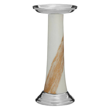 White and Gold Metal Candle Holder with Brushstroke Design
