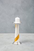 White and Gold Metal Candle Holder with Brushstroke Design